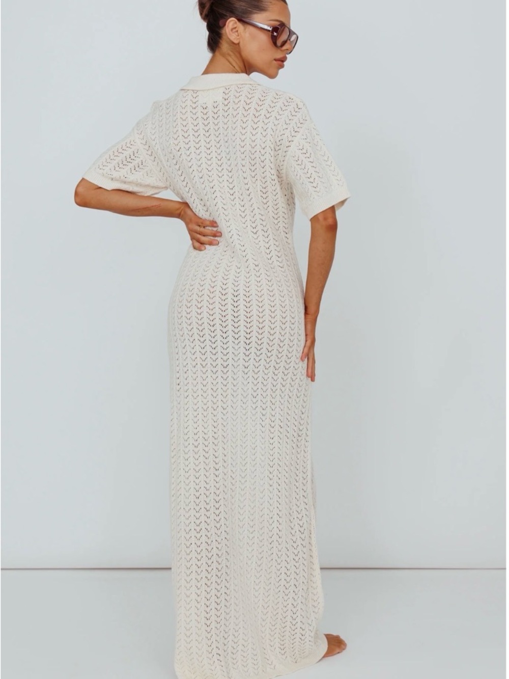 Cream Crochet Knit Maxi Dress - Picture 2 of 5